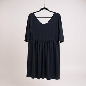 Black V-Neck Babydoll Dress 1X‎